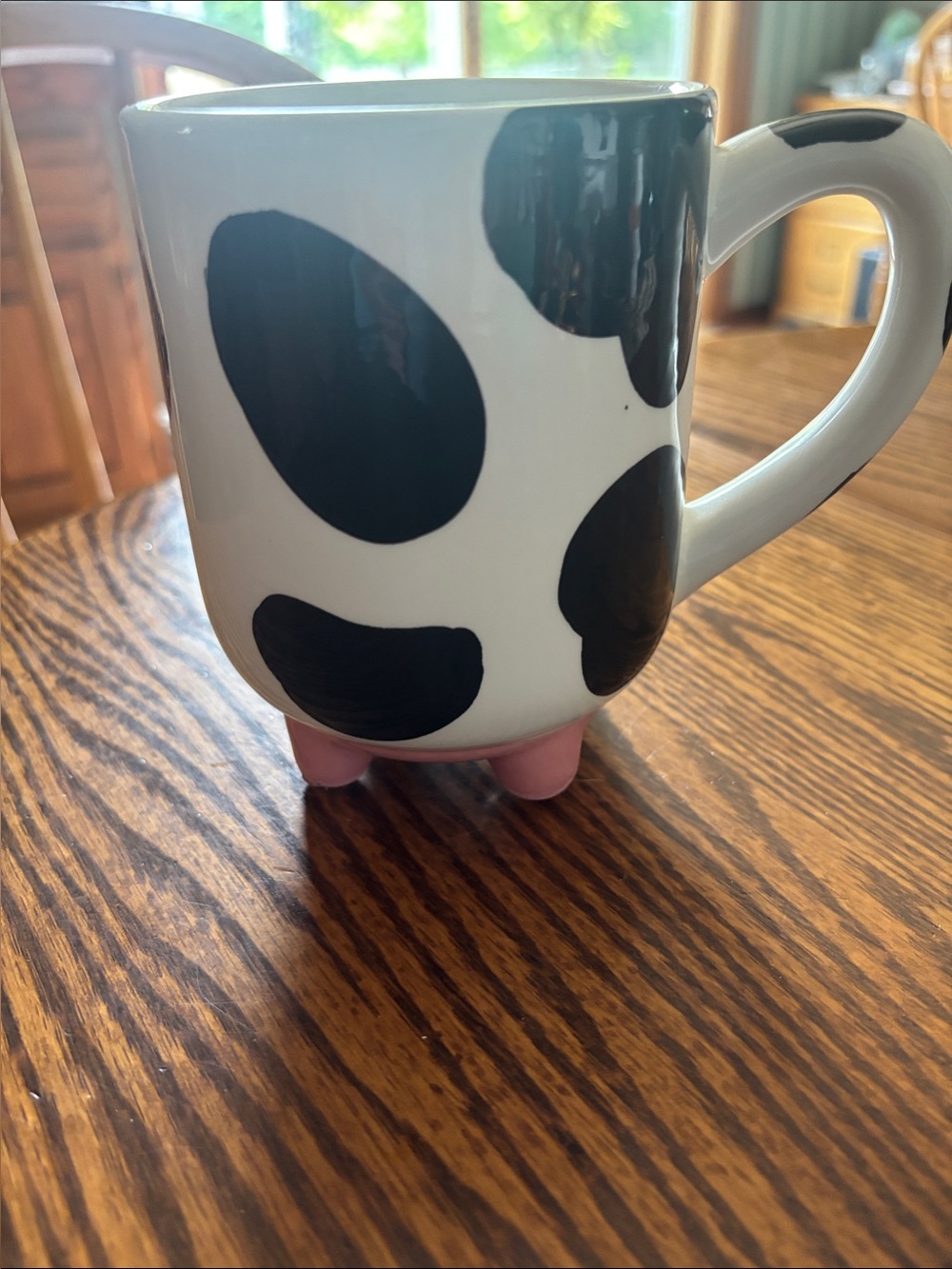 Boston Warehouse White Mug with Black Cow Spots and Pink “feet”